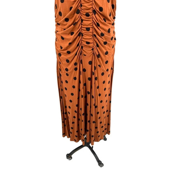 Anthropologie Maeve Midi Dress Ruched Polka Dot Jersey Brown Black Plus Size 1X - Picture 5 of 16